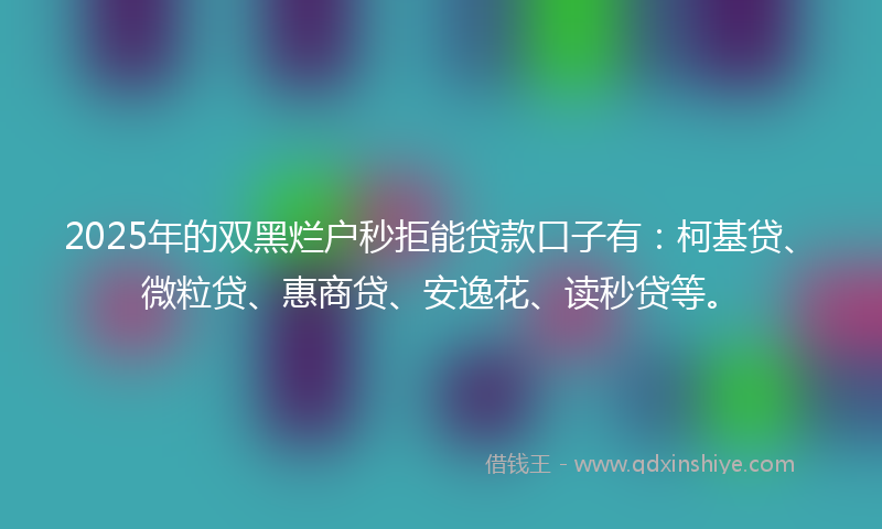 2025年的双黑烂户秒拒能贷款口子有：柯基贷、微粒贷、惠商贷、安逸花、读秒贷等。