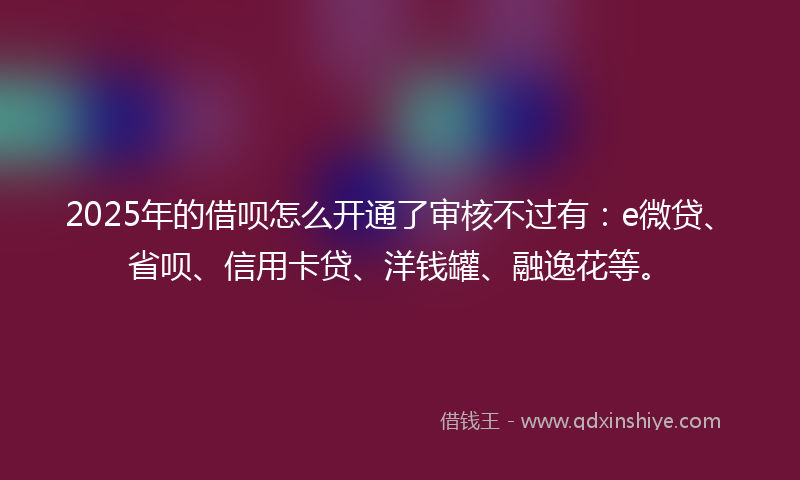 2025年的借呗怎么开通了审核不过有：e微贷、省呗、信用卡贷、洋钱罐、融逸花等。