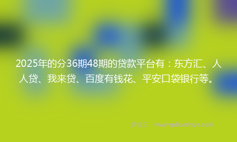 2025年的分36期48期的贷款平台有：东方汇、人人贷、我来贷、百度有钱花、平安口袋银行等。