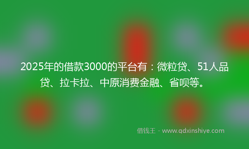 2025年的借款3000的平台有：微粒贷、51人品贷、拉卡拉、中原消费金融、省呗等。