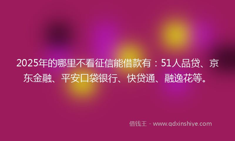 2025年的哪里不看征信能借款有：51人品贷、京东金融、平安口袋银行、快贷通、融逸花等。