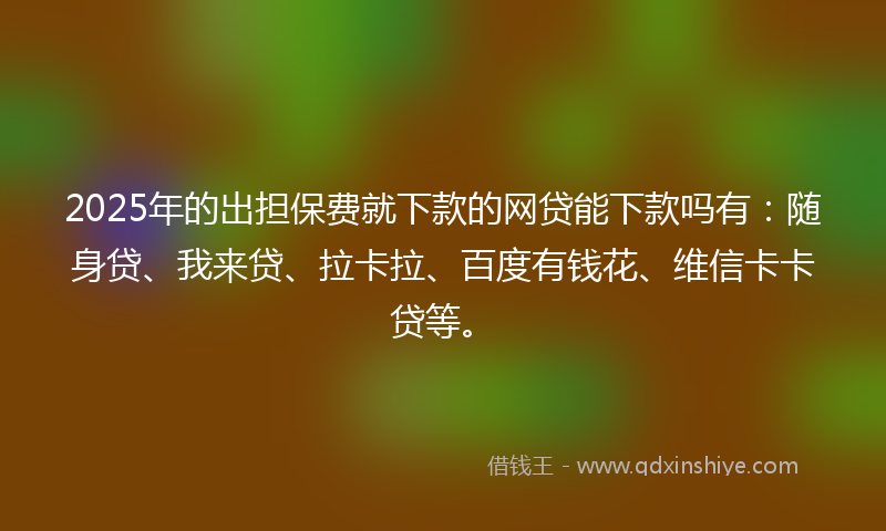 2025年的出担保费就下款的网贷能下款吗有：随身贷、我来贷、拉卡拉、百度有钱花、维信卡卡贷等。