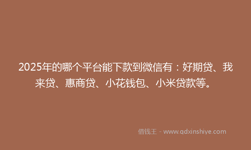 2025年的哪个平台能下款到微信有：好期贷、我来贷、惠商贷、小花钱包、小米贷款等。