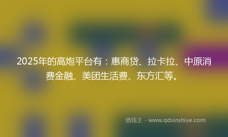 2025年的高炮平台有：惠商贷、拉卡拉、中原消费金融、美团生活费、东方汇等。