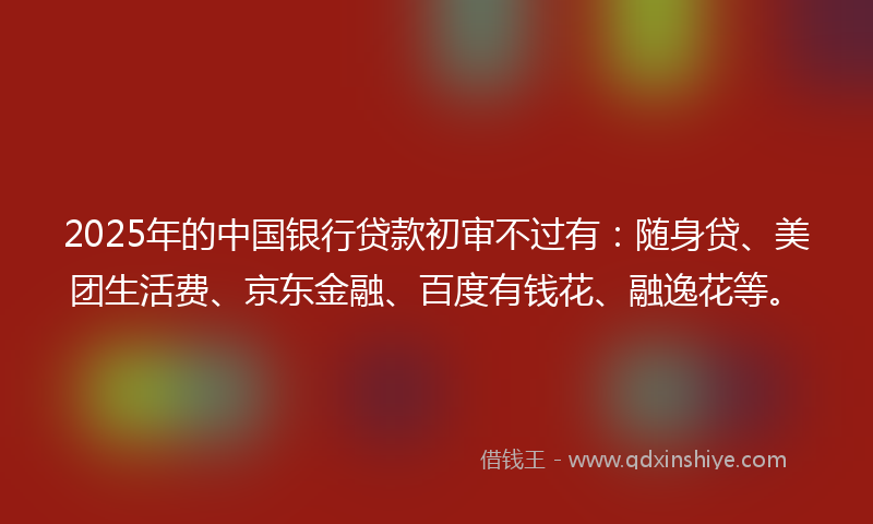 2025年的中国银行贷款初审不过有：随身贷、美团生活费、京东金融、百度有钱花、融逸花等。