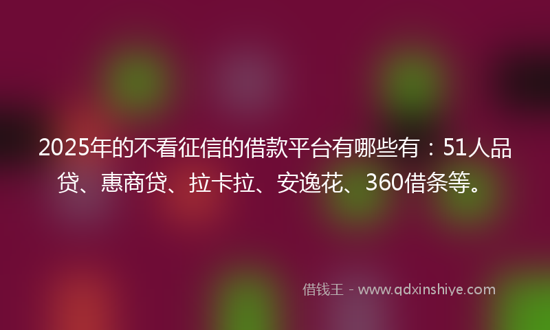 2025年的不看征信的借款平台有哪些有：51人品贷、惠商贷、拉卡拉、安逸花、360借条等。