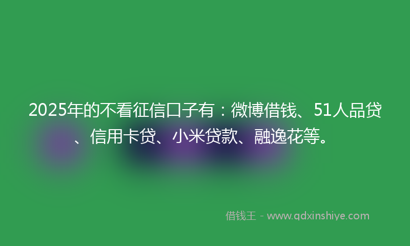 2025年的不看征信口子有：微博借钱、51人品贷、信用卡贷、小米贷款、融逸花等。