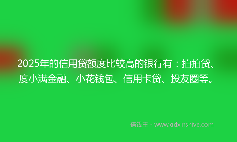 2025年的信用贷额度比较高的银行有：拍拍贷、度小满金融、小花钱包、信用卡贷、投友圈等。