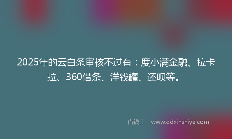 2025年的云白条审核不过有：度小满金融、拉卡拉、360借条、洋钱罐、还呗等。