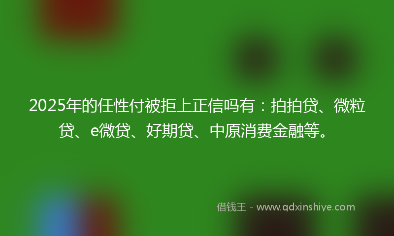 2025年的任性付被拒上正信吗有：拍拍贷、微粒贷、e微贷、好期贷、中原消费金融等。