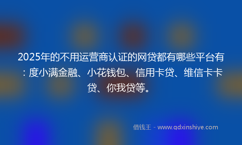 2025年的不用运营商认证的网贷都有哪些平台有：度小满金融、小花钱包、信用卡贷、维信卡卡贷、你我贷等。