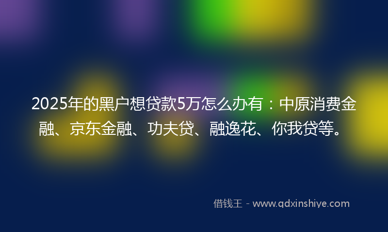 2025年的黑户想贷款5万怎么办有：中原消费金融、京东金融、功夫贷、融逸花、你我贷等。