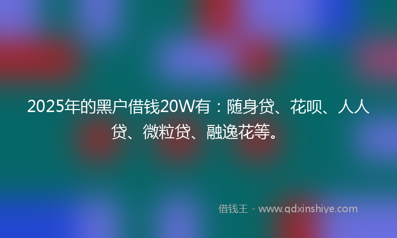 2025年的黑户借钱20W有：随身贷、花呗、人人贷、微粒贷、融逸花等。