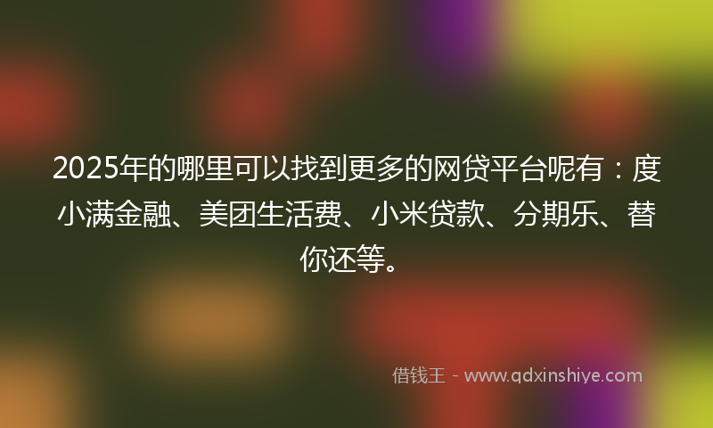 2025年的哪里可以找到更多的网贷平台呢有：度小满金融、美团生活费、小米贷款、分期乐、替你还等。