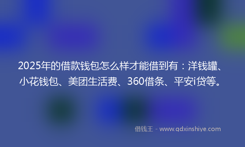 2025年的借款钱包怎么样才能借到有：洋钱罐、小花钱包、美团生活费、360借条、平安i贷等。
