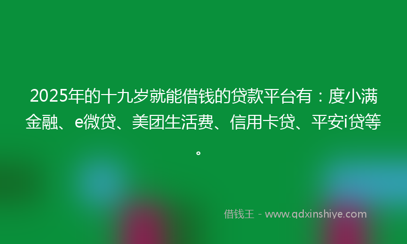 2025年的十九岁就能借钱的贷款平台有：度小满金融、e微贷、美团生活费、信用卡贷、平安i贷等。
