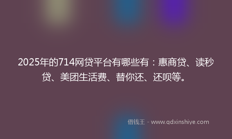 2025年的714网贷平台有哪些有：惠商贷、读秒贷、美团生活费、替你还、还呗等。