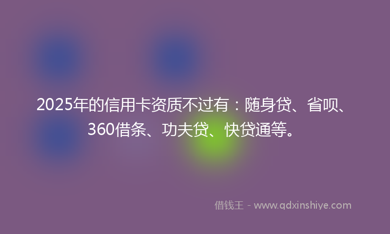 2025年的信用卡资质不过有：随身贷、省呗、360借条、功夫贷、快贷通等。