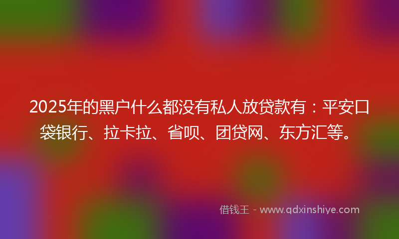 2025年的黑户什么都没有私人放贷款有：平安口袋银行、拉卡拉、省呗、团贷网、东方汇等。