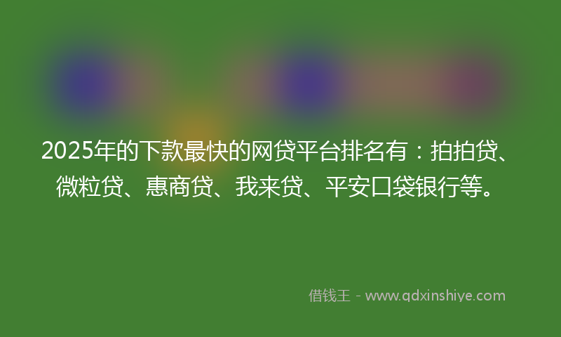 2025年的下款最快的网贷平台排名有：拍拍贷、微粒贷、惠商贷、我来贷、平安口袋银行等。