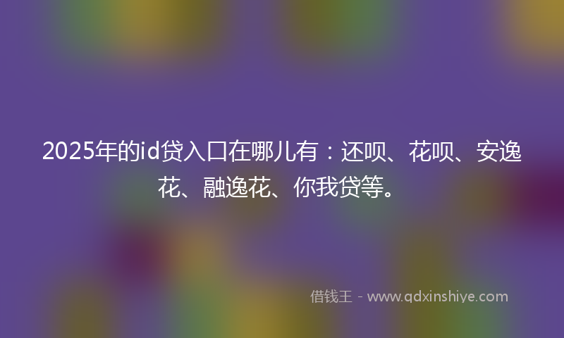 2025年的id贷入口在哪儿有：还呗、花呗、安逸花、融逸花、你我贷等。