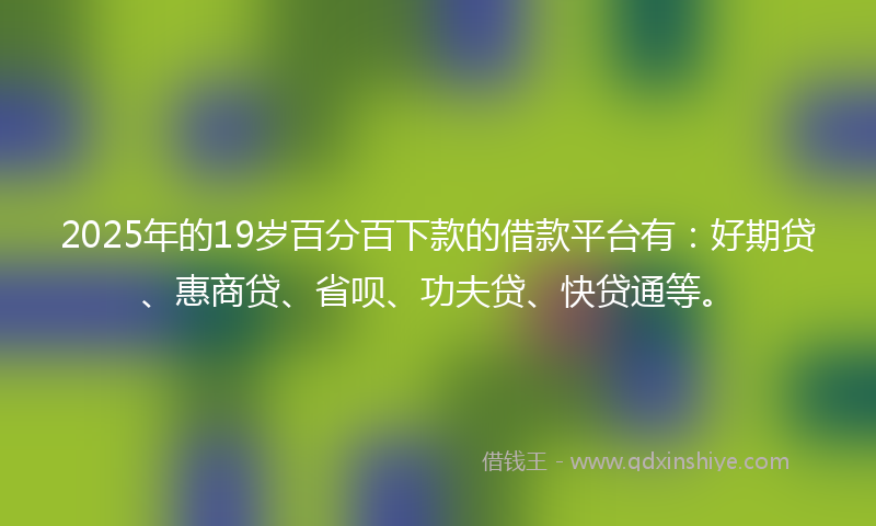 2025年的19岁百分百下款的借款平台有：好期贷、惠商贷、省呗、功夫贷、快贷通等。