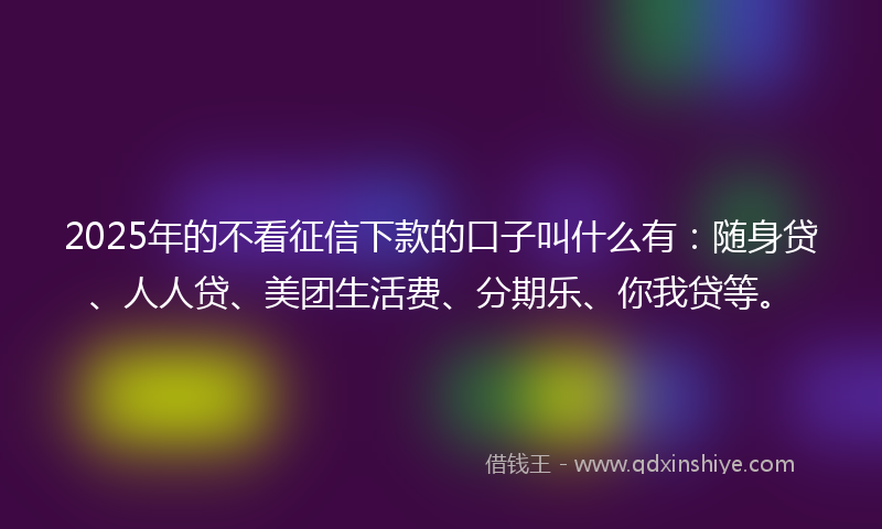 2025年的不看征信下款的口子叫什么有：随身贷、人人贷、美团生活费、分期乐、你我贷等。