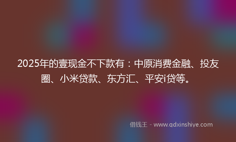 2025年的壹现金不下款有：中原消费金融、投友圈、小米贷款、东方汇、平安i贷等。