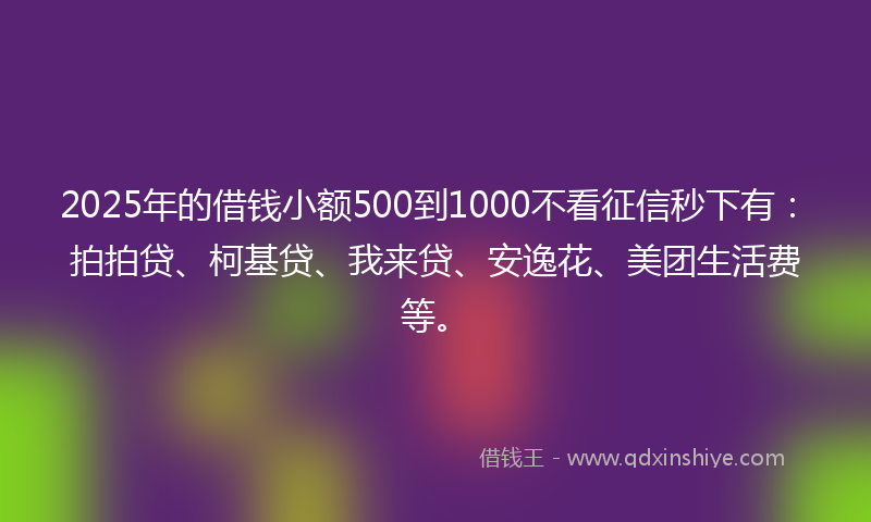 2025年的借钱小额500到1000不看征信秒下有：拍拍贷、柯基贷、我来贷、安逸花、美团生活费等。