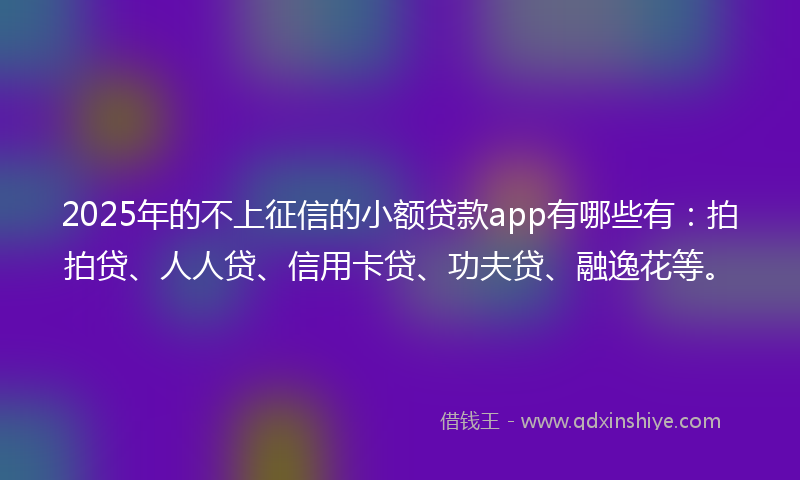 2025年的不上征信的小额贷款app有哪些有：拍拍贷、人人贷、信用卡贷、功夫贷、融逸花等。