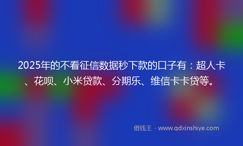 2025年的不看征信数据秒下款的口子有：超人卡、花呗、小米贷款、分期乐、维信卡卡贷等。