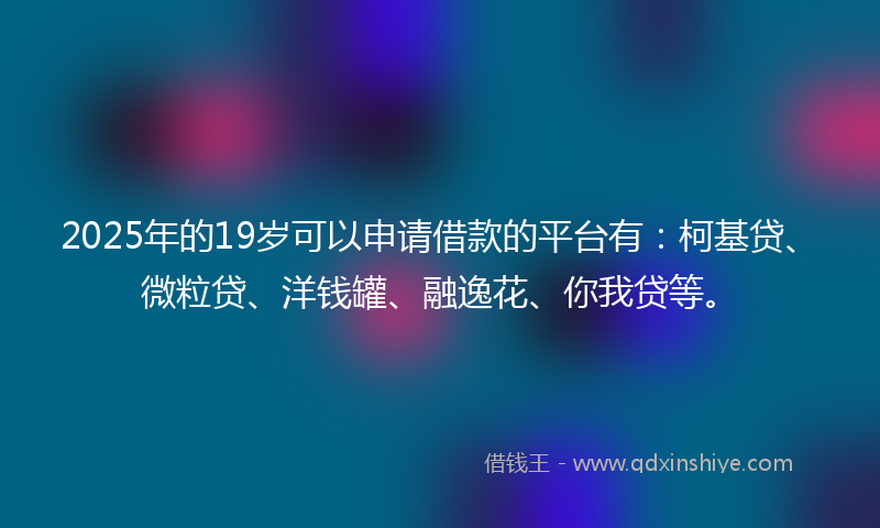 2025年的19岁可以申请借款的平台有：柯基贷、微粒贷、洋钱罐、融逸花、你我贷等。