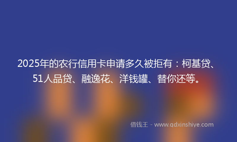 2025年的农行信用卡申请多久被拒有：柯基贷、51人品贷、融逸花、洋钱罐、替你还等。