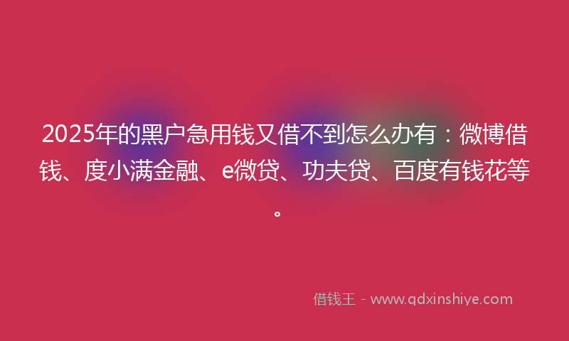 2025年的黑户急用钱又借不到怎么办有：微博借钱、度小满金融、e微贷、功夫贷、百度有钱花等。