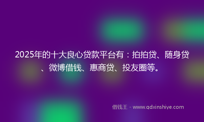 2025年的十大良心贷款平台有：拍拍贷、随身贷、微博借钱、惠商贷、投友圈等。