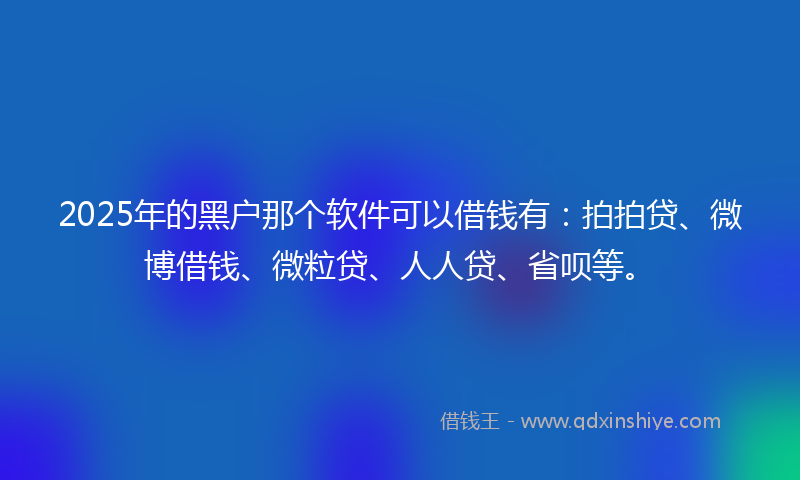 2025年的黑户那个软件可以借钱有：拍拍贷、微博借钱、微粒贷、人人贷、省呗等。
