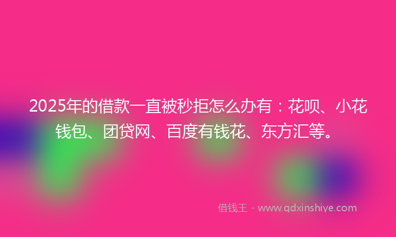 2025年的借款一直被秒拒怎么办有：花呗、小花钱包、团贷网、百度有钱花、东方汇等。