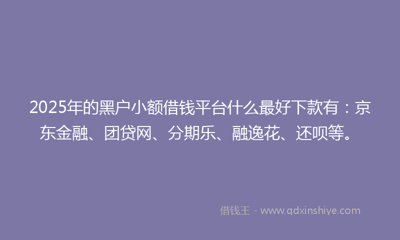 2025年的黑户小额借钱平台什么最好下款有：京东金融、团贷网、分期乐、融逸花、还呗等。
