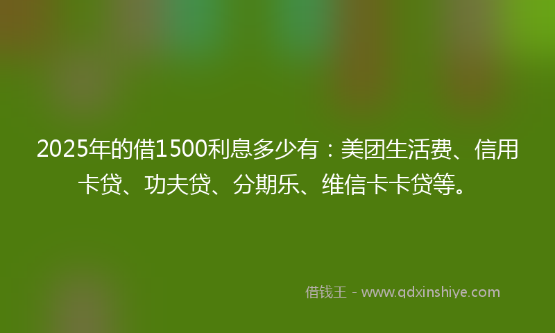 2025年的借1500利息多少有：美团生活费、信用卡贷、功夫贷、分期乐、维信卡卡贷等。