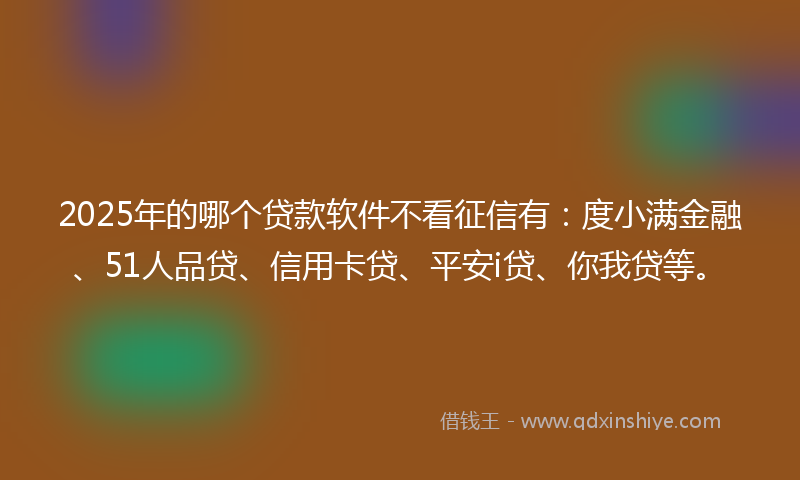 2025年的哪个贷款软件不看征信有：度小满金融、51人品贷、信用卡贷、平安i贷、你我贷等。