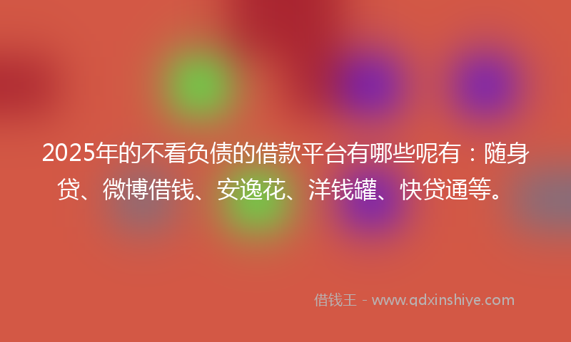2025年的不看负债的借款平台有哪些呢有：随身贷、微博借钱、安逸花、洋钱罐、快贷通等。