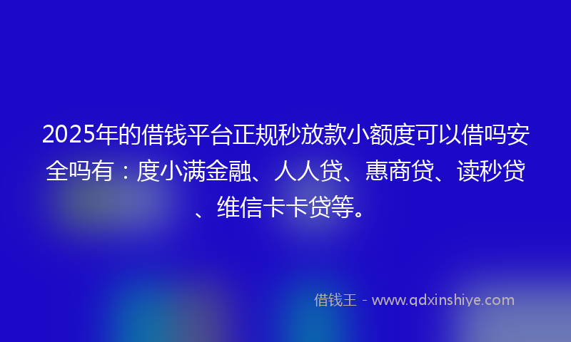 2025年的借钱平台正规秒放款小额度可以借吗安全吗有：度小满金融、人人贷、惠商贷、读秒贷、维信卡卡贷等。