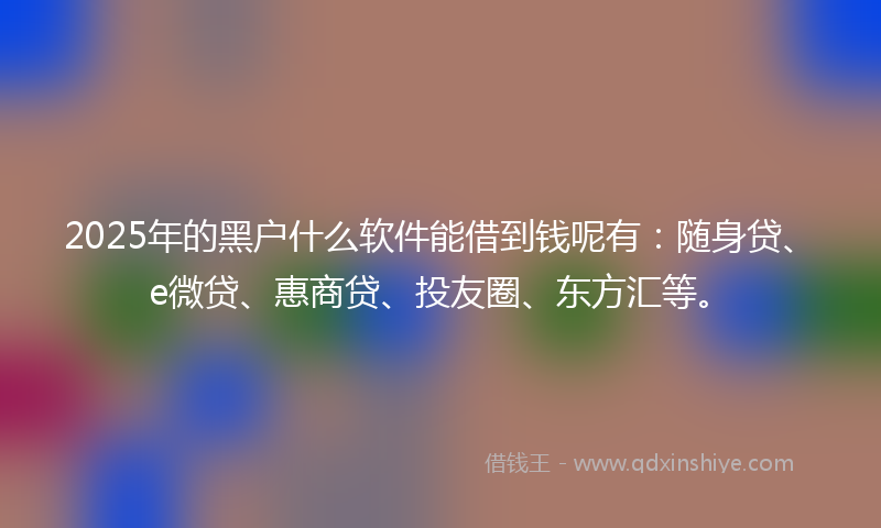 2025年的黑户什么软件能借到钱呢有：随身贷、e微贷、惠商贷、投友圈、东方汇等。