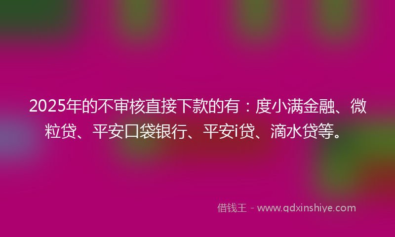 2025年的不审核直接下款的有：度小满金融、微粒贷、平安口袋银行、平安i贷、滴水贷等。