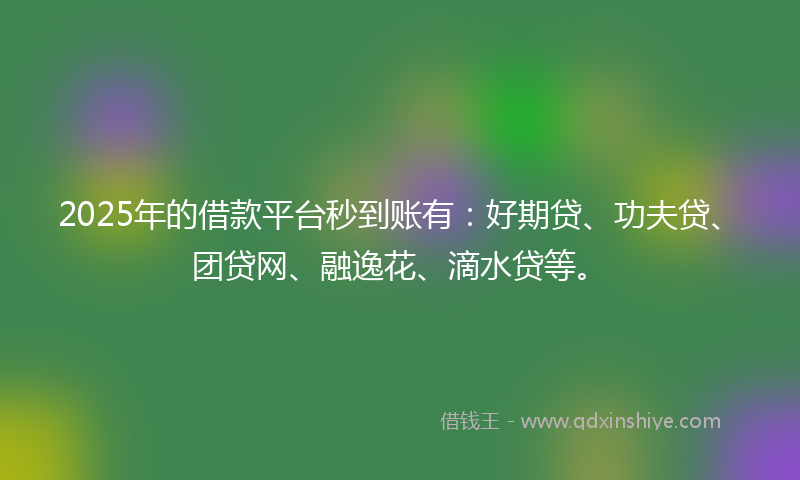 2025年的借款平台秒到账有：好期贷、功夫贷、团贷网、融逸花、滴水贷等。