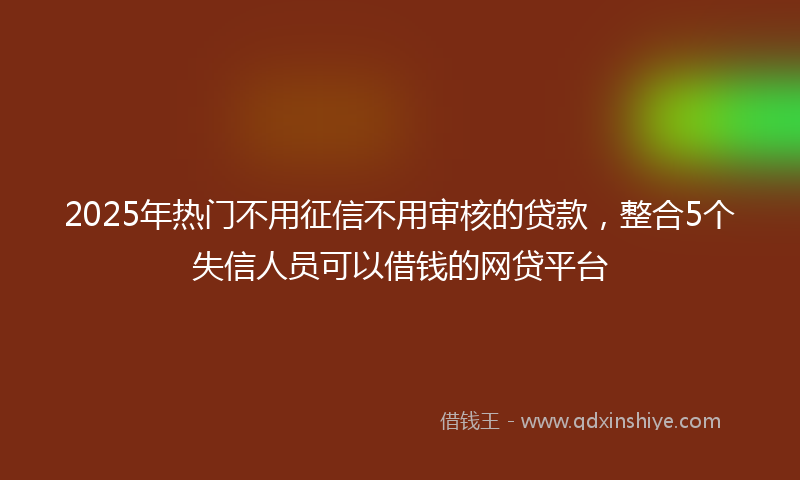 2025年热门不用征信不用审核的贷款，整合5个失信人员可以借钱的网贷平台