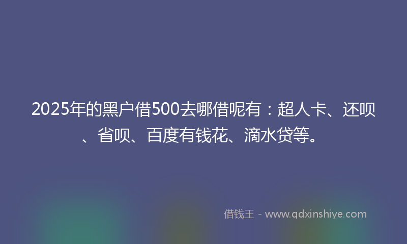 2025年的黑户借500去哪借呢有：超人卡、还呗、省呗、百度有钱花、滴水贷等。