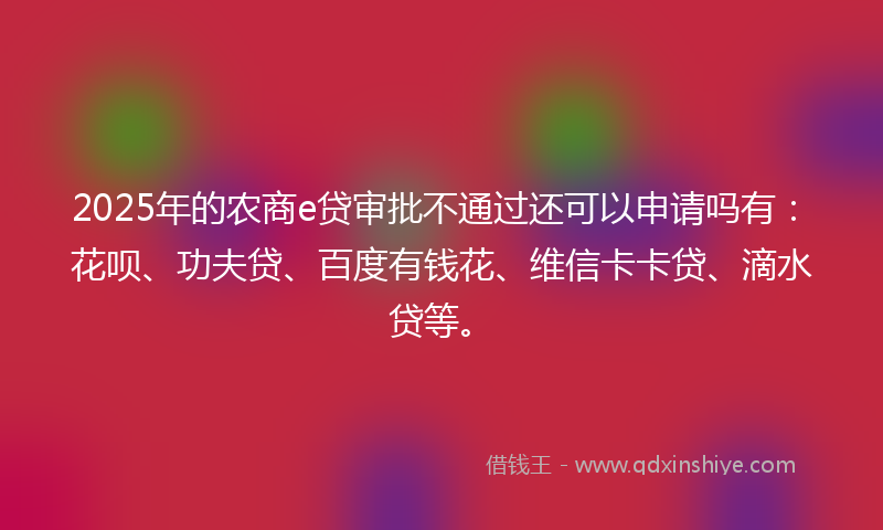 2025年的农商e贷审批不通过还可以申请吗有：花呗、功夫贷、百度有钱花、维信卡卡贷、滴水贷等。