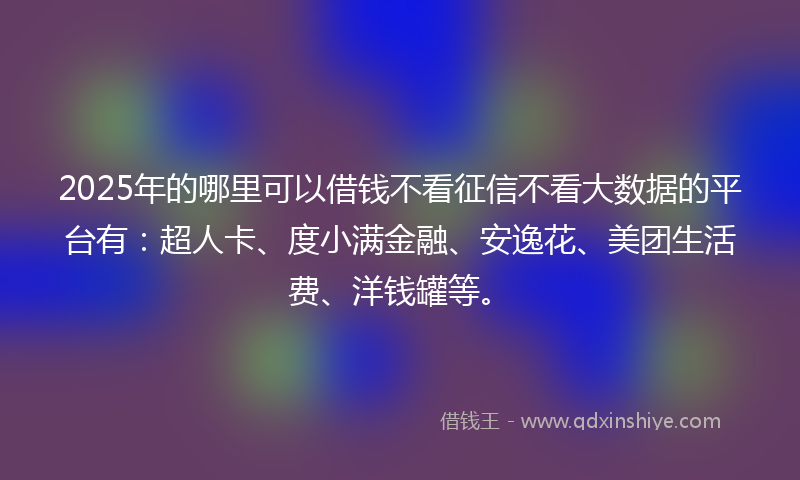 2025年的哪里可以借钱不看征信不看大数据的平台有：超人卡、度小满金融、安逸花、美团生活费、洋钱罐等。