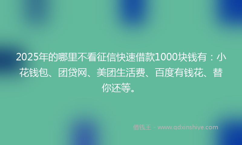 2025年的哪里不看征信快速借款1000块钱有：小花钱包、团贷网、美团生活费、百度有钱花、替你还等。